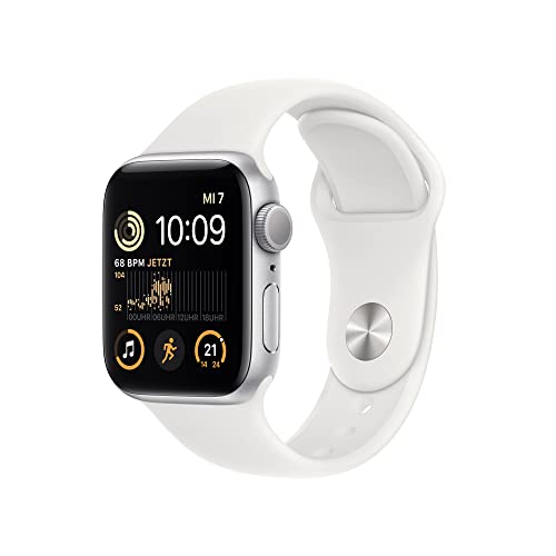 Apple Watch SE (2. Generation) (GPS, 40mm) Smartwatch - Aluminiumgehäuse Silber, Sportarmband Weiß - Regular. Fitness-und Schlaftracker, Unfallerkennung, Herzfrequenzmesser, Wasserschutz-1