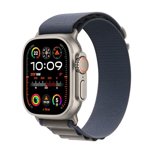 Apple Watch Ultra 2 (GPS + Cellular, 49 mm) Smartwatch mit robustem Titangehäuse und Alpine Loop Armband (Large) in Blau. Fitnesstracker, präzises GPS, extra Lange Batterielaufzeit, CO₂ neutral-1