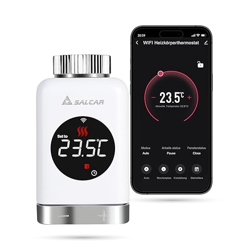SALCAR Heizkörperthermostat TRV801W Thermostat Heizung Smart LCD WiFi kompatibel mit Amazon Alexa & Google Assistant Heizungsthermostat Tuya Smartes Heizkörper, kein Gateway Erforderlich-1