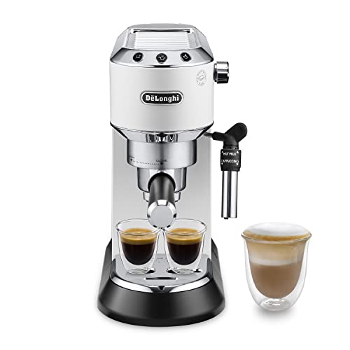 De'Longhi Dedica Style EC 685.W – Espresso Siebträgermaschine, Espressomaschine mit professionellem Milchaufschäumer, nur 15 cm breit, für Kaffeepulver oder ESE Pads, 1 l Wassertank, weiß-1