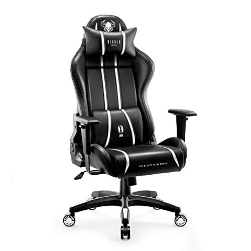 Diablo X-One 2.0 Gaming Stuhl Gamer Chair Bürostuhl Schreibtischstuhl Verstellbare Armlehnen Ergonomisches Design Nacken/-Lendenkissen Wippfunktion Schwarz-Weiß King (XL)-1