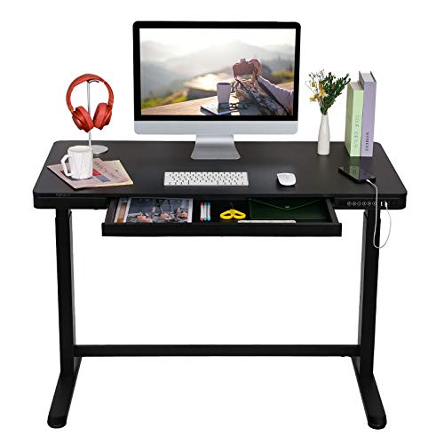 FLEXISPOT Elektrisch Höhenverstellbarer Schreibtisch mit Touch Funktion & USB, Elektrischer Schreibtisch (Schwarz+Schwarz Gestell)-1