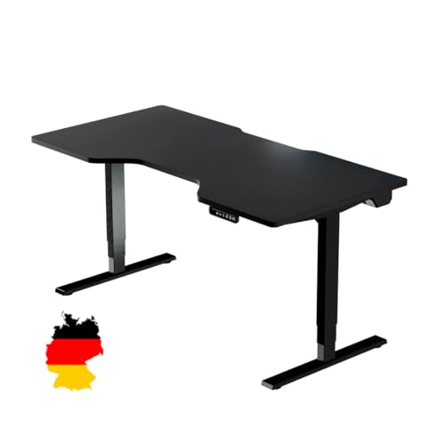LeetDesk Dark Gaming Tisch in Schwarz - Elektrisch Höhenverstellbarer Schreibtisch - Computertisch - Ergonomisch - Minimalistisch - Kabelmanagement - Wireless Charger (160x80 cm)-1